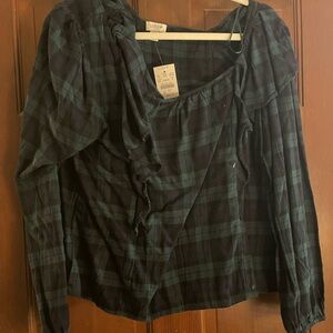 J. Crew Women's Plaid Blouse - Black and Blue
